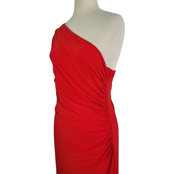 Lauren Ralph Lauren One Shoulder Gown 16 Red Draped Ruched Formal Evening Dress - Picture 5 of 14